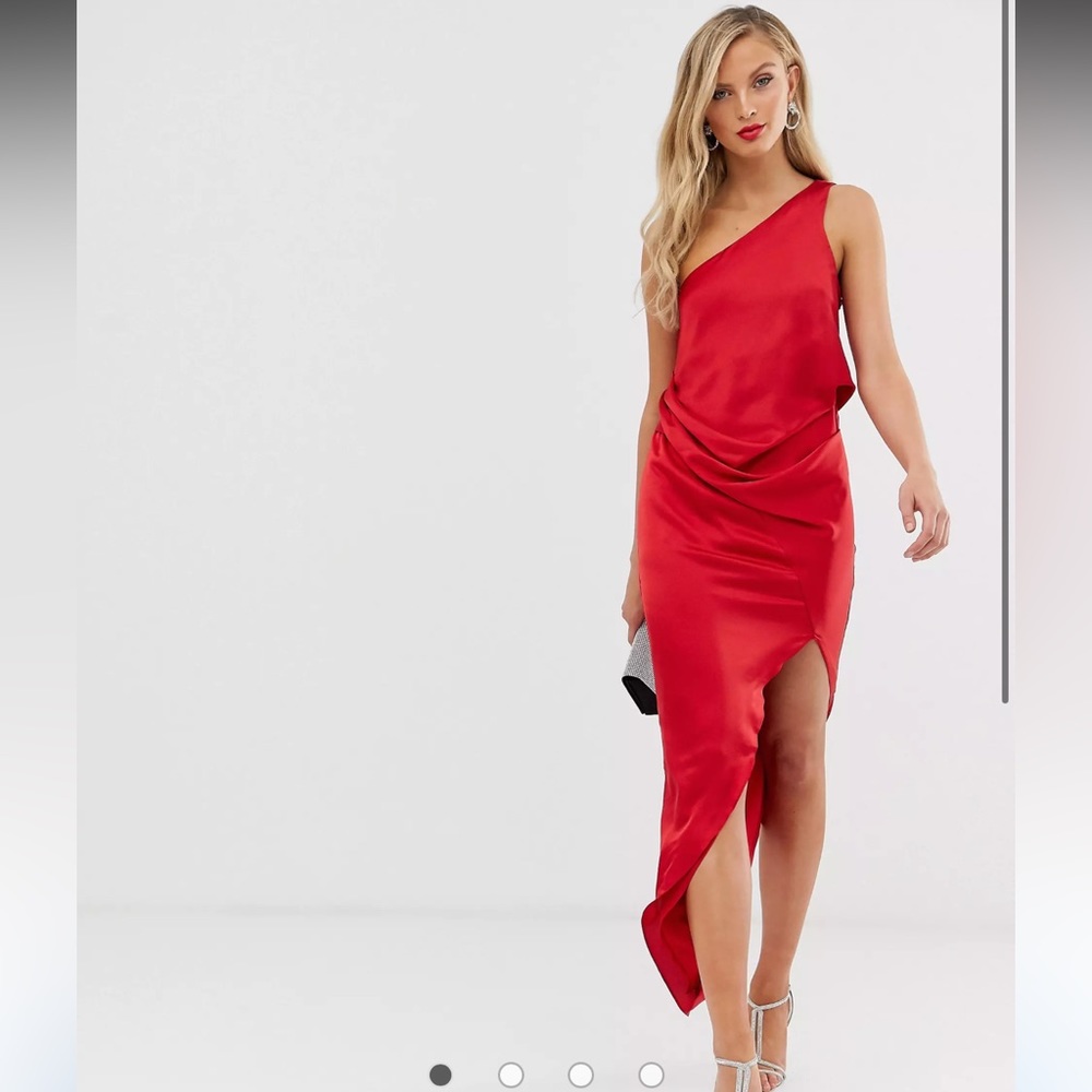 ASOS one shoulder satin drape midi dress